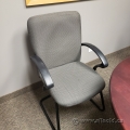 Tan Office Guest Chair w/ Fixed Arms, Sleigh Base